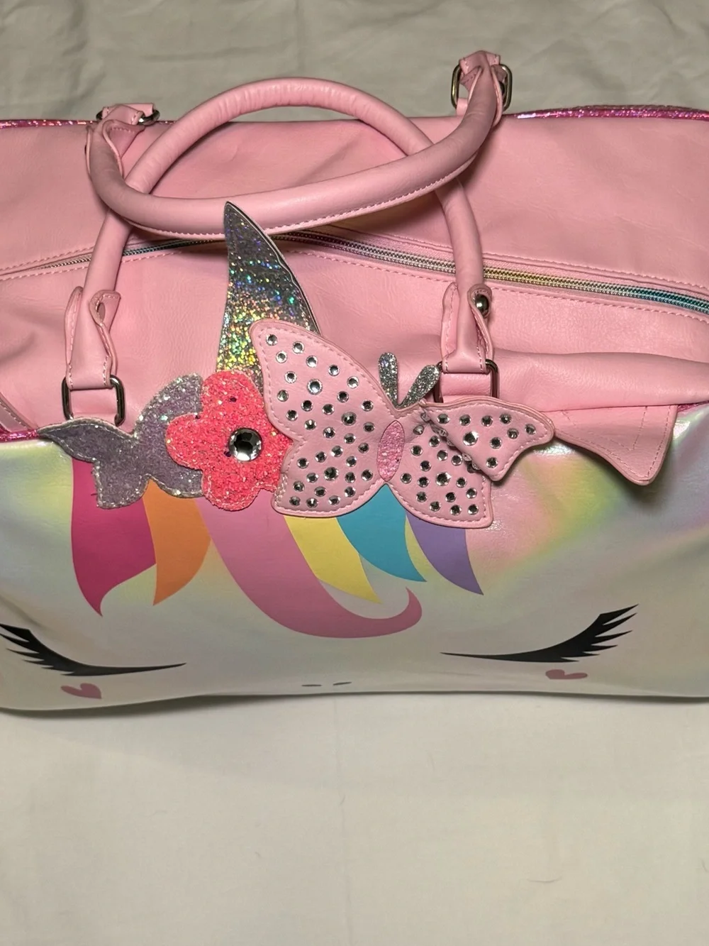 OMG Accessories Miss Gwen Unicorn Duffle Bag Pink Holographic Glitter